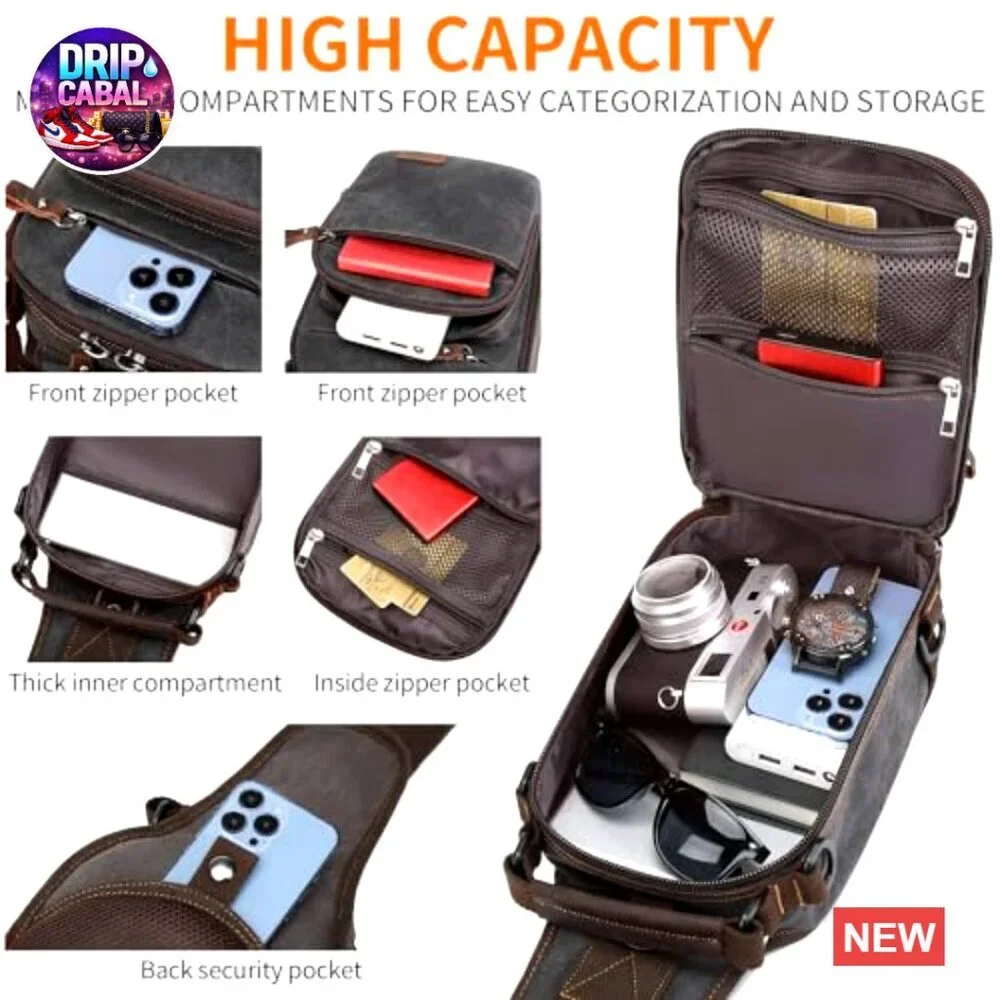 Waxed Canvas Crossbody Sling Bag Water Resistant Shoulder Bag Daypack